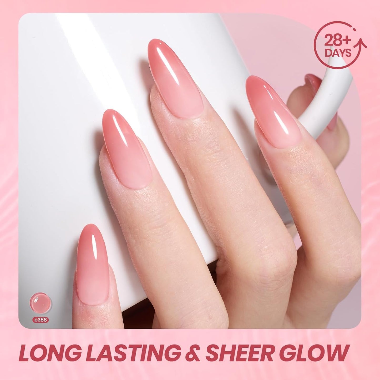 Beetles Nude Pink Gel Nail Polish - Muted Bloom Clear Pink, Natural Jelly Gel Polish, Sheer Translucent Colors, Nail Concealer Soak Off UV French Nail Art Manicure Gift for Women 15ML-Velvo Beauty