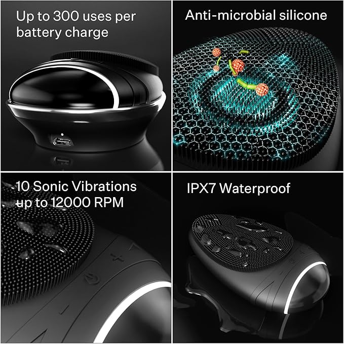 douxds Flex™ Pro Vibrating Face Brush, Electric Face Scrubber, Face Scrubber for Men, Flex™ Face Brush, Men's Skin Care, Powerful Sonic Technology, Removes Dark Marks and Bumps, Acne Treatment-Velvo Beauty