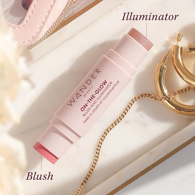 Wander Beauty On-the-Glow Blush and Illuminator - Dusk/Nude Glow - 7-in-1 Hydrating Cream Blush & Highlighting Stick - Stick Blush for Cheeks, Lip, Face & Body - Highlighter Makeup & Blush - 0.4 oz-Velvo Beauty