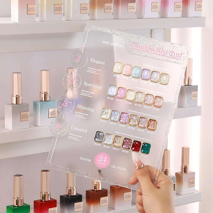 Double Rhythm 28Pcs 0.5Oz Glitter Gel Nail Polish Set Same Color Same Bottle Soak Off Gel Polish Kit Nail Art Manicure Salon DIY at Home (Sparkle Pearl Shimmer Collection-T24-9)-Velvo Beauty