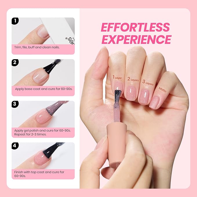 Beetles Jelly Gel Nail Polish Set - 6 Colors Nude Pink Brown Shimmer Giltter Fall Gel Polish Kit Sheer Transparent Effect Soak Off UV Lady with Dreams Collection Gift for Women-Velvo Beauty