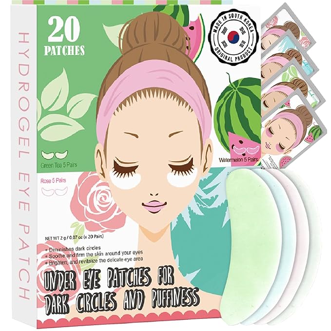 Eye Mask for Puffiness - Under Eye Patches for Dark Circles - Korean Under Eye Mask Patches for Puffy Eyes - Eye Gel Pads Depuffing Eye Brightener, Caffeine, Hydrogel & Collagen (20 Pairs)-Velvo Beauty