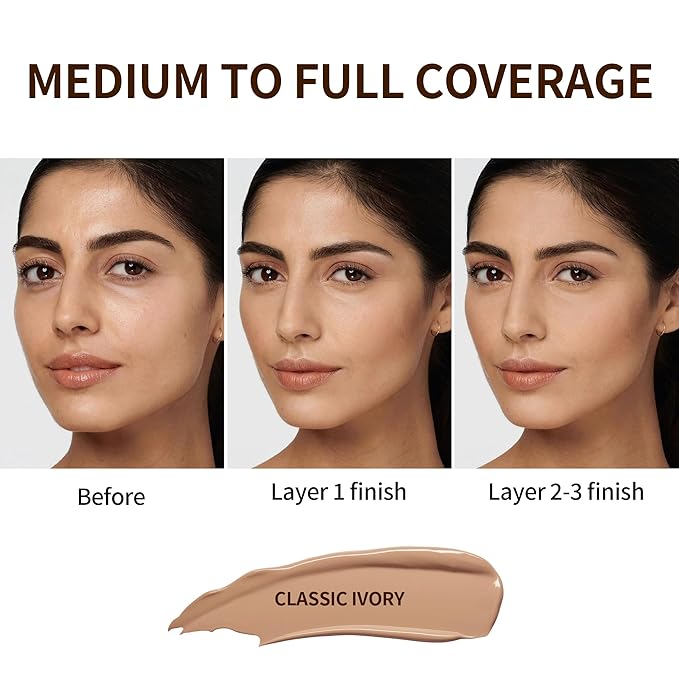 FV Full Coverage Liquid Foundation, Lightweight & Concealing, Long Lasting Matte Foundation Makeup with Flawless Finish, Oil Control Waterproof Foundation for Oily Skin (Classic Ivory Matte)-Velvo Beauty