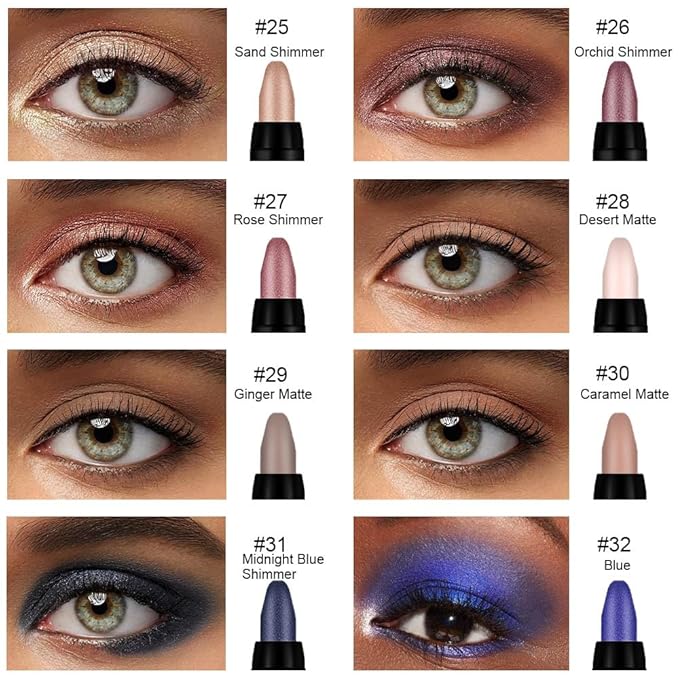 Kaely 8Pcs Cream Eyeshadow Stick Set, Sand Orchid Rose Desert Ginger Caramel Midnight Blue Blue, Matte Shimmer Eyeliner Pencil Eye Shadow Sticks Palette Makeup for Older Women, sombras para ojos 04-Velvo Beauty