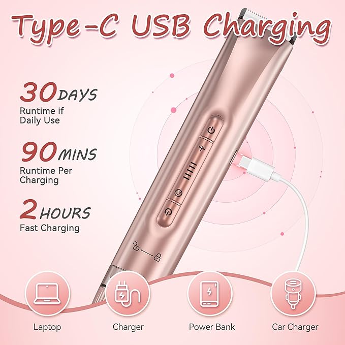 Bikini Trimmer for Women - 2 in 1 Electric Body Hair Trimmer for Silky Skin, Cordless Body Shaver for Travel, IPX7 Waterproof & Easy to Clean, Replaceable Ceramic Blade Heads, Rose Gold-Velvo Beauty