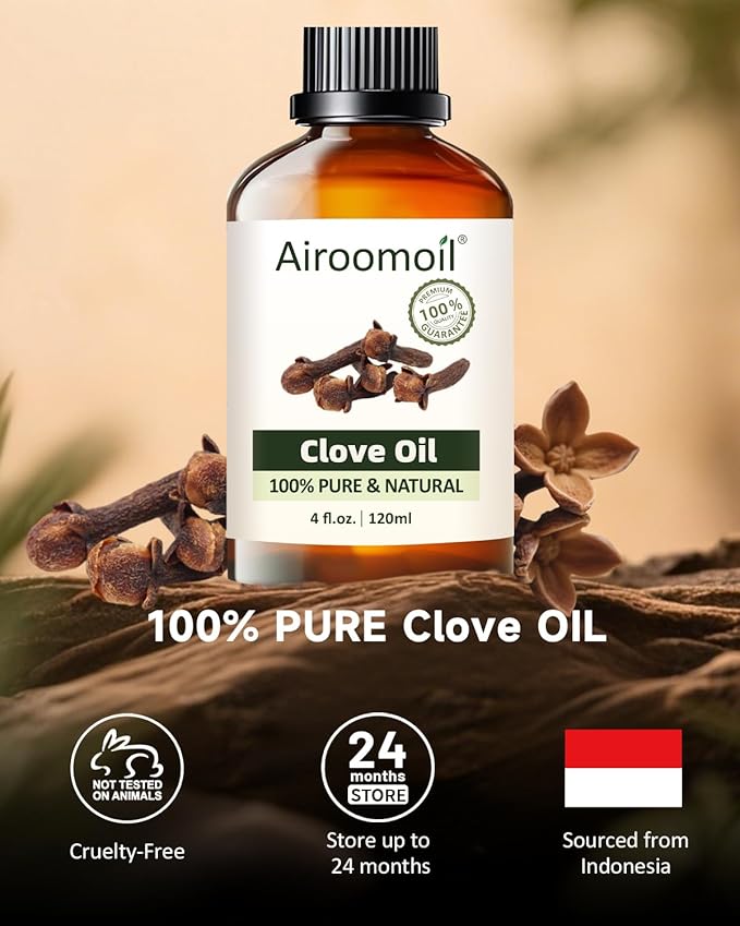 Pure Clove Essential Oil, 100% Pure Natural Clove Essential Oil, Premium Grade Essential Oils for Diffusers for Home, Skin, Care Massage, Soap Making, Aromatherapy, 4 Fl Oz | 120ml-Velvo Beauty