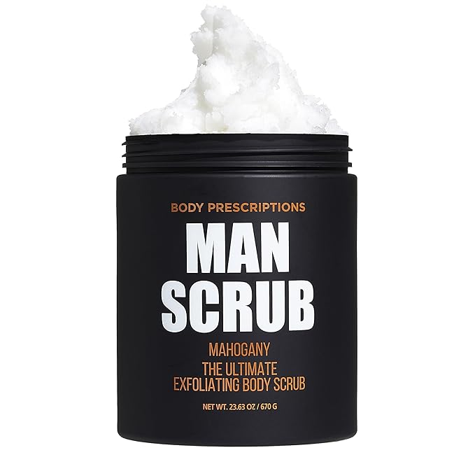Body Prescriptions Men’s Exfoliating Body Scrub – Ultimate Skin Cleansing Wash in Jar with Twist-Top Lid, For All Skin Types, 21 Ounce (Pack of 1), Mahogany-Velvo Beauty