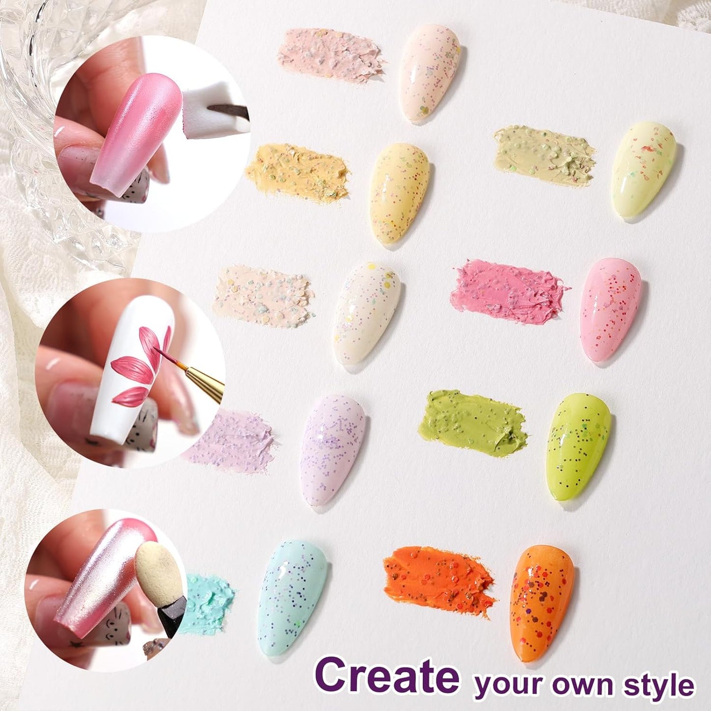 Gradient Painting Gel, 9 Colors Ombre Gel Nail Polish for 3D Sculpture Gel comes with Dotted Decorations Aura Nails French Manicure Soak Off UV Long-lasting Home Salon DIY Candy Cane Cream-Velvo Beauty