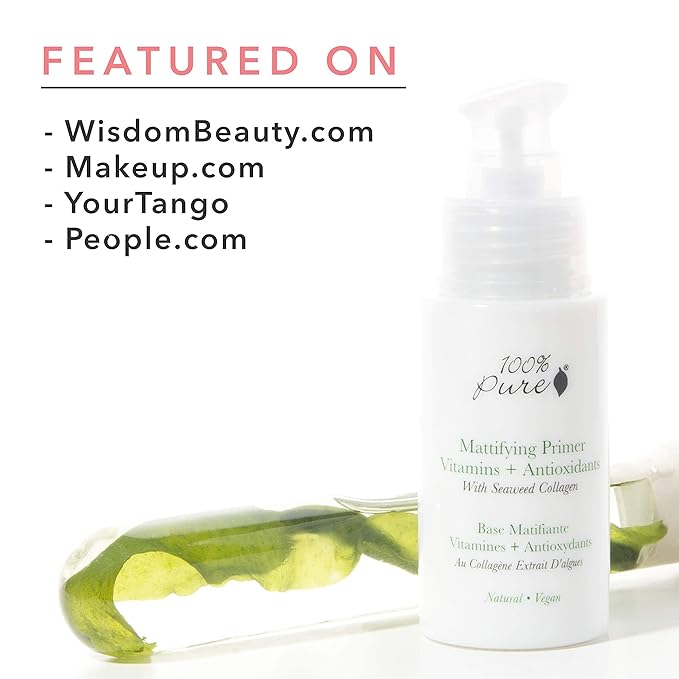 100% PURE Mattifying Face Primer Plumping Makeup Base & Moisturizer with Anti-Aging Seaweed Collagen - Long-Lasting Matte Pore Diminishing Cosmetics Prep, Flawless Smooth Skin Hydration - 1 oz-Velvo Beauty