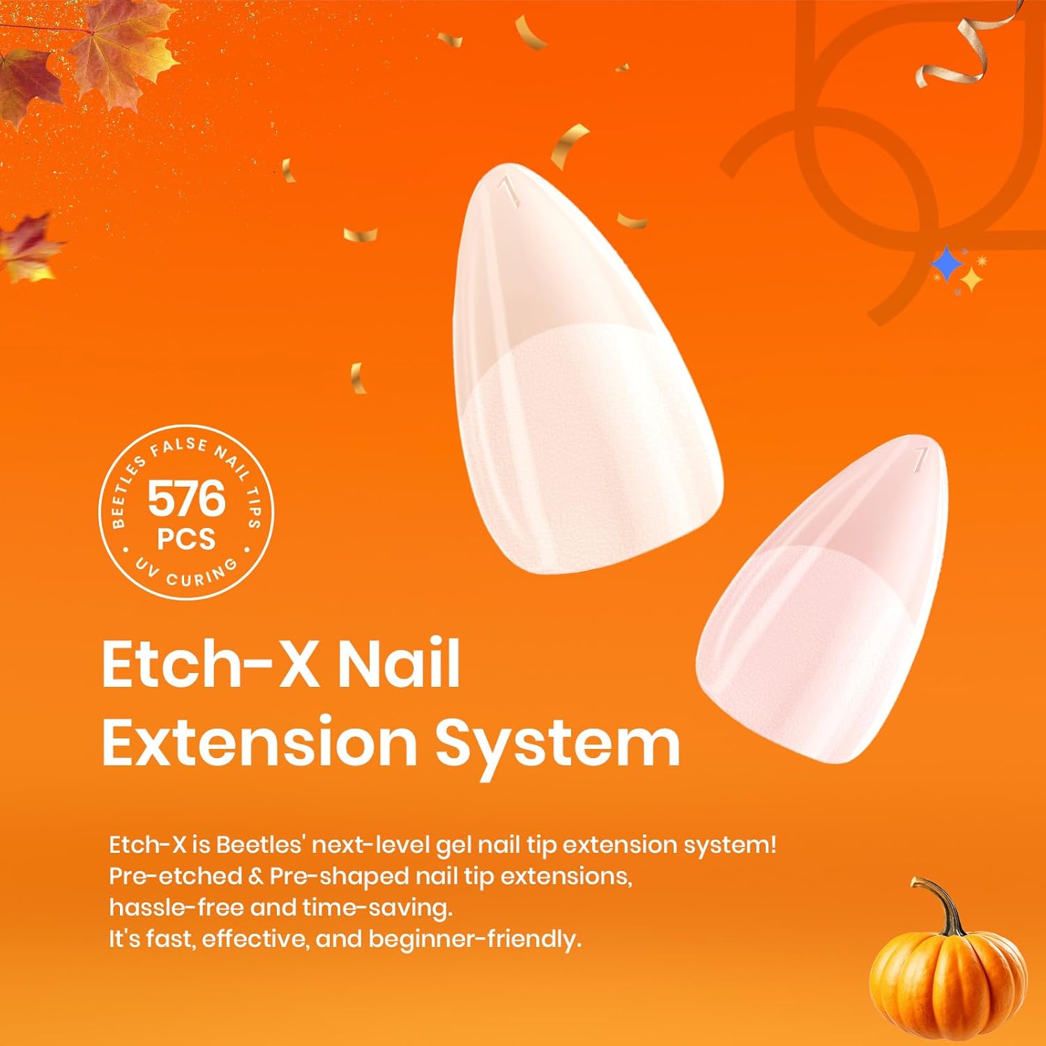 Beetles Gel Nail Tips 576Pcs Extra Short Almond Fake Nails Etch-X Half Matte Press on Nail Tips Full Cover Gifts for Women Gel Nail Polish Extensions Set-Velvo Beauty