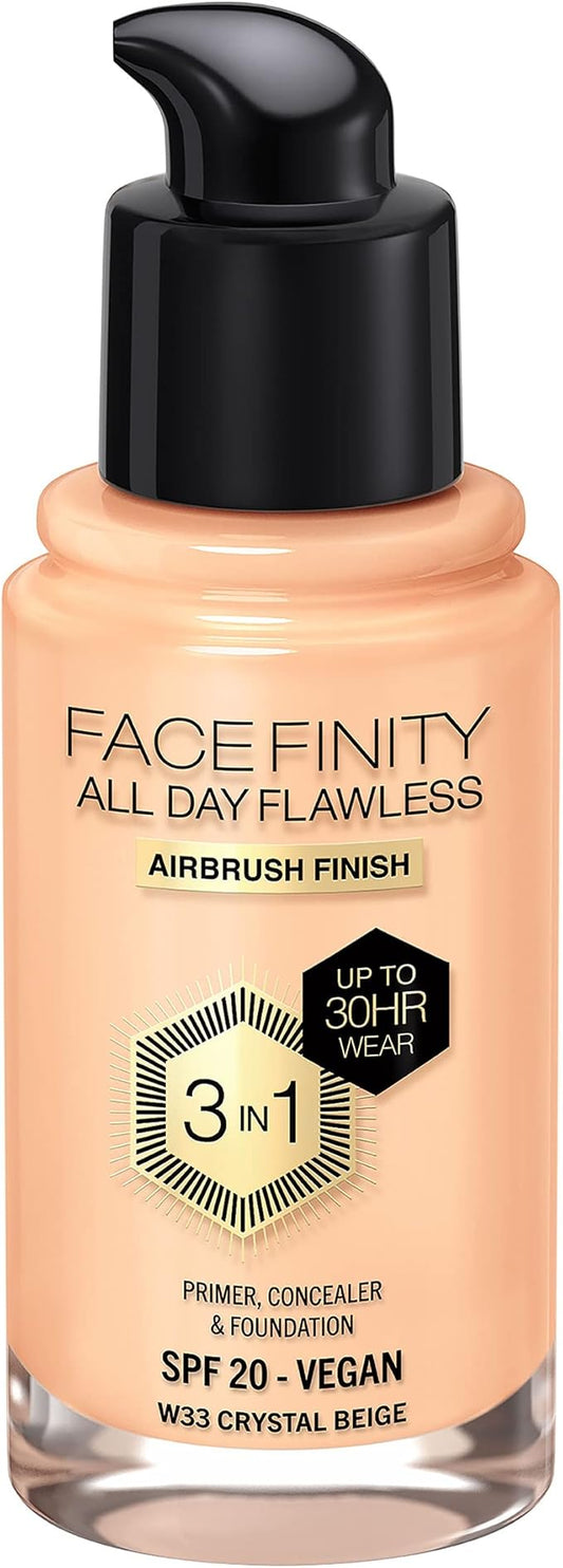 Max Factor Facefinity All Day Flawless 3 In 1 Foundation SPF 20, No. 33 Crystal Beige-Velvo Beauty