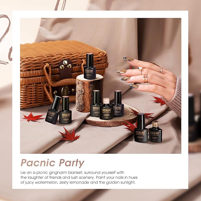 ROSALIND Nude Brown Gel Nail Polish Set, 8 Colors White Nude Brown Gel Polish, Beige Tan Caramel Coffee Gel Polish Collection Nail Art Gift DIY at Home-Velvo Beauty