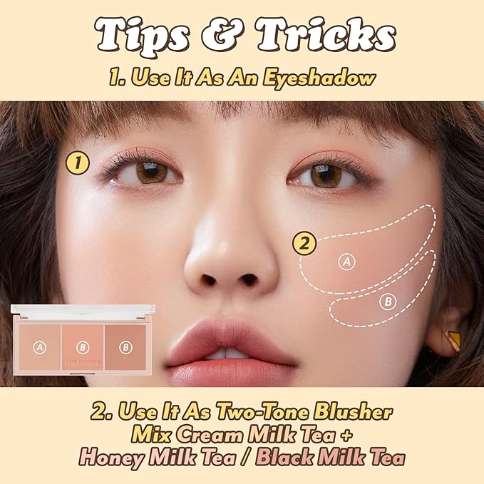 I'm Meme Palette - Afternoon Tea Blusher | Milk Tea Time, Blush for Cheek, Natural & Neutral, Buildable & Blendable, 3 Shades Palette, Matte Powder Blush for Face & Cheeks, For All Skin Tones, 0.42 oz-Velvo Beauty