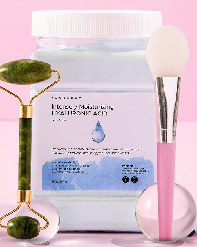 Jelly Face Mask for Facials - Hyaluronic Acid Hydrating, Brightening & Nourishing Jelly Mask with Free Jade Roller & Spatula | Professional Hydrojelly Masks | Vajacial Jelly Mask Powder | 23 Oz Jar-Velvo Beauty