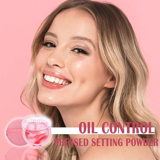 Oil Control Pressed Setting Powder, Matte Soft Jelly Texture Powder-free Face Powder, Long-Lasting Waterproof Pressed Powder Makeup, Flawless Lightweight Face Cosmetics - Pink-Velvo Beauty