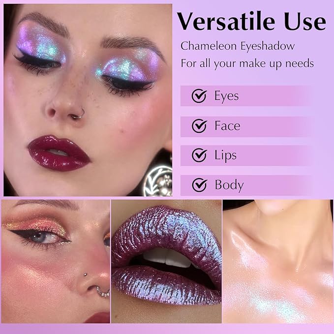 Blue Glitter Eyeshadow Palette, Multichrome Chameleon Cream to Powder Eye Shadow, Color Shifting Holographic Eyeshadow Shimmer Inner Corner Eye Brightener Highlighter Makeup-Velvo Beauty