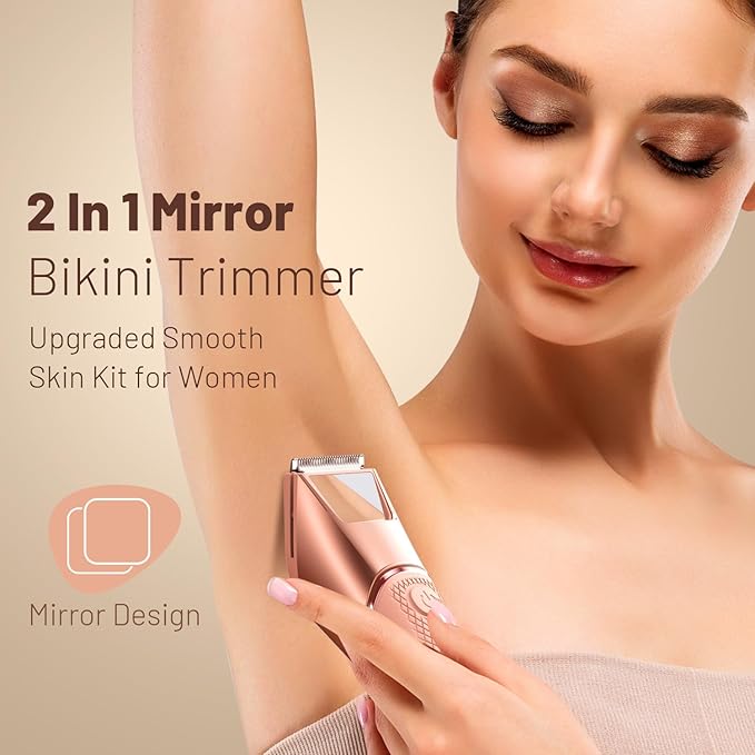 Bikini Trimmer for Women: Mirror Electric Shaver for Body Pubic Hair with LED Light, IPX7 Waterproof Portable Lady Facial Razor with Ceramic Blade,Rechargeable Body Groomer for Leg,Arm,Underarm-Velvo Beauty