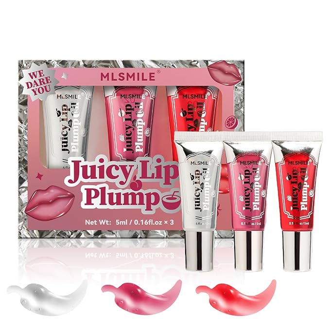 Lip Plumper Gloss 3 Colors Set, Spicy Natural Roll On Lip Plumping Oil and Pout Lip Plumper, Lifter Gloss, Enhancer for Fuller Booster Balm Moisturizing Hydrating & Nourishing Lip Glaze(A)-Velvo Beauty
