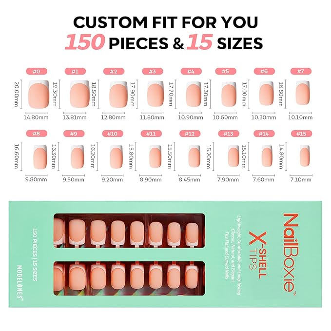 modelones French Tip Press on Nails, Short Square Fake Nails with Nail Box, Deep Nude Gel Nail Tips for Women, Soft Glue-On Nails for Natural Salon Look, DIY Nail Art Kit-Velvo Beauty