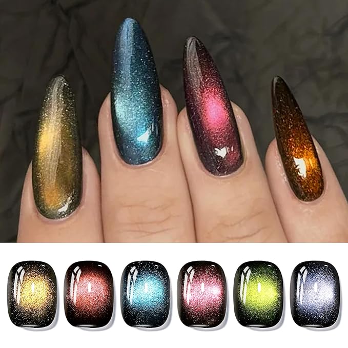 Born Pretty Magnetic Gel Nail Polish,Glitter Magnetic Gel Polish Shimmer Auroras Magnetic Gel Nail Art Manicure Kit 6PCS-Velvo Beauty