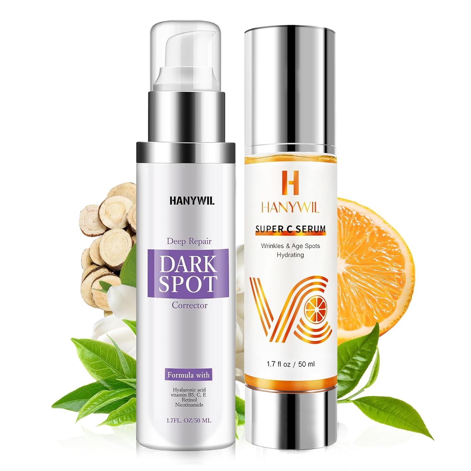 HANYWIL Dark Spot Corrector & Vitamin C Serum Duo,Brightening Corrector Cream &(2 x 1.7 Fl Oz)-Velvo Beauty