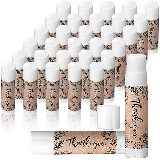 30 Pcs Thank You Lip Balms Bulk Wedding Bridal Shower Favors for Guests Wedding Souvenirs Moisturizing Floral Lip Balm Gifts for Bachelorette Party Bridesmaid Baby Shower, Classic Wood Grain-Velvo Beauty
