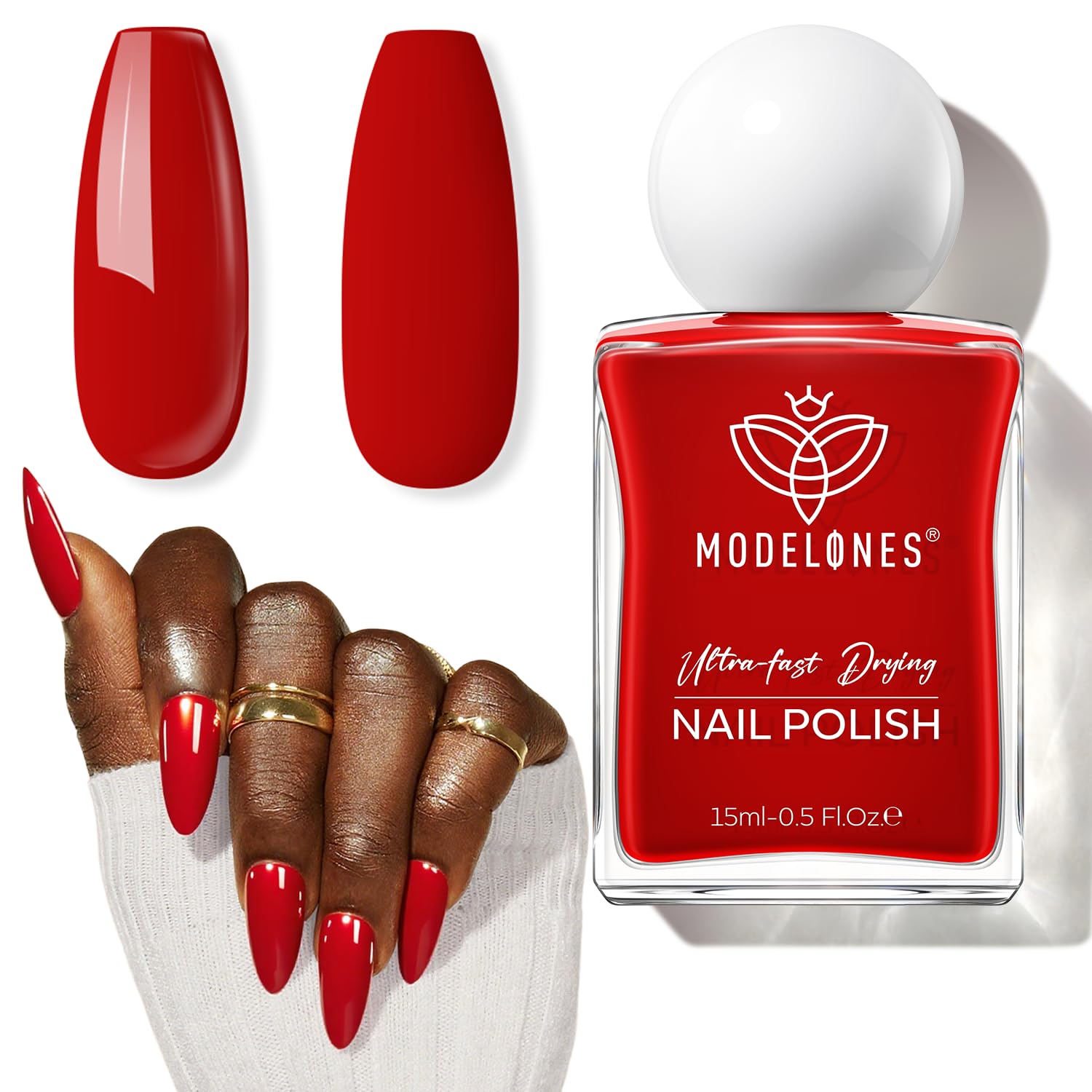modelones Red Nail Polish Quick Dry | Burgundy Long Last Fingernail Polish, Dark Red Nailsl | Infinite Shine Strengthening Treatment Kit Salon-Quality for Women 15ml-Velvo Beauty
