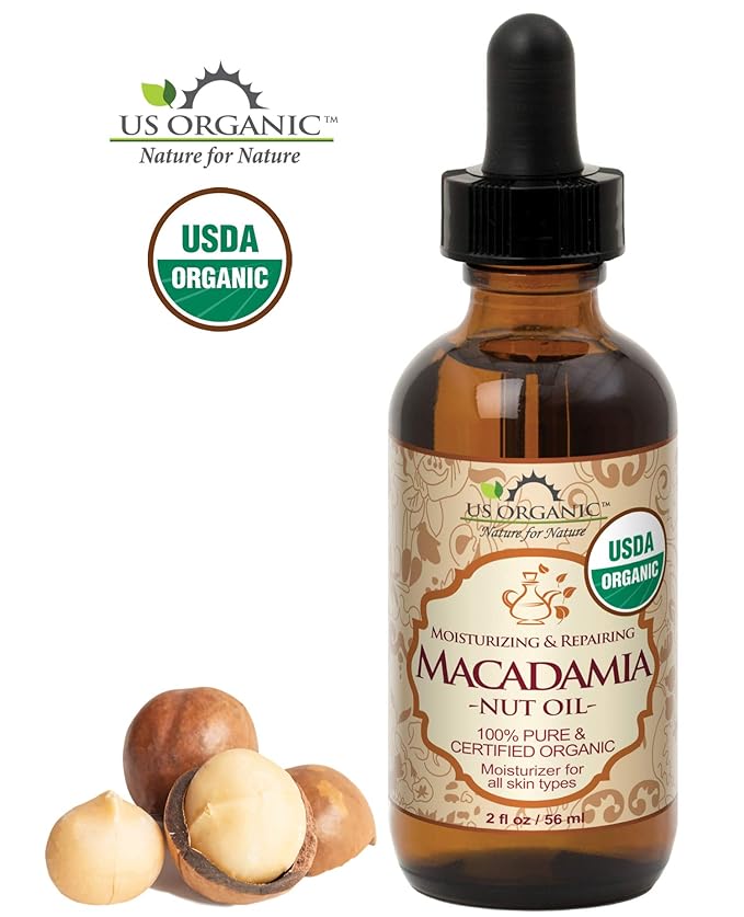 US Organic Macadamia Nut Oil Unrefined Virgin, USDA Certified Organic, Pure & Natural, Cold Pressed, Sourced in Kenya, in Amber Glass Bottle w/Glass Eye dropper for Easy Application (2 oz (Small))-Velvo Beauty