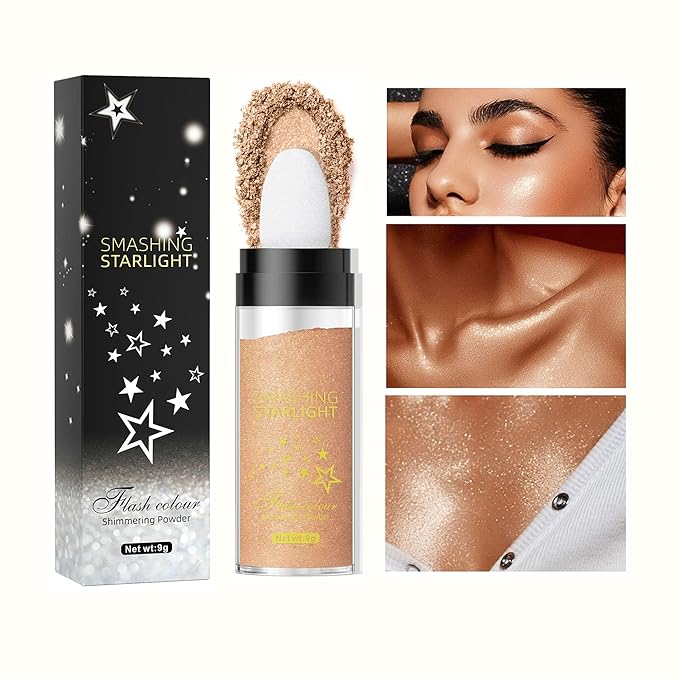 Fairy Highlight Puff Stick Highlight Patting Powder - Multi-Functional Shimmer Powder for Illuminating and Brightening Your Face and Body (#03 Gold Brown)-Velvo Beauty