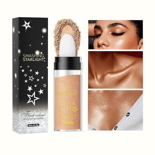 Fairy Highlight Puff Stick Highlight Patting Powder - Multi-Functional Shimmer Powder for Illuminating and Brightening Your Face and Body (#03 Gold Brown)-Velvo Beauty
