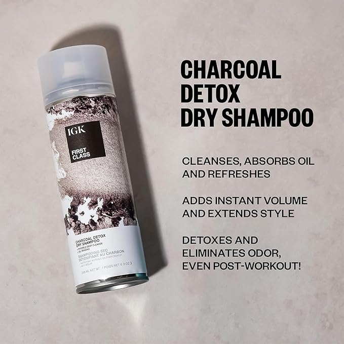IGK FIRST CLASS Charcoal Detox Dry Shampoo | Volume + Soothes Scalp + Balance Oil | Vegan + Cruelty Free | 6.3 oz (Pack of 2)-Velvo Beauty