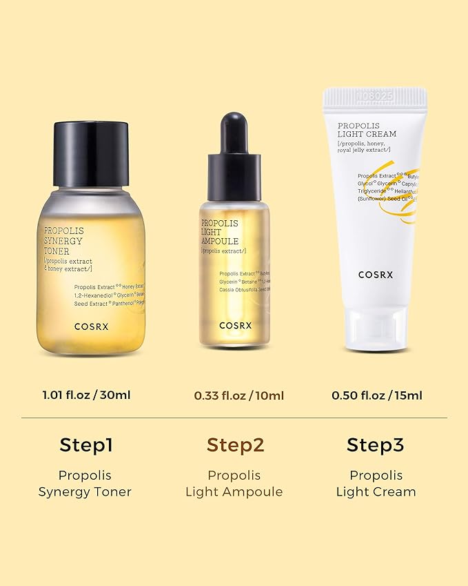 COSRX Honey Glow Kit | Facial Toner, Serum, Cream with Propolis Extract | Deep Moisture, Hydration, Nourishment | Travel Size Set, Gift Set, Korean Skincare, Not Tested on Animals, Paraben Free-Velvo Beauty