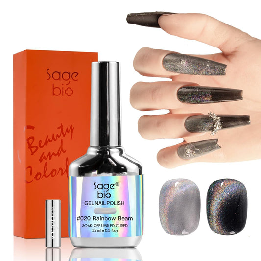 Cat Eye Gel Nail Polish with Magnet Stick, 15ml Magnetic Gel, Create Stunning Cat Eye Effects for DIY Manicures, Long-Lasting, Salon-Quality Finish, Rainbow Beam-Velvo Beauty