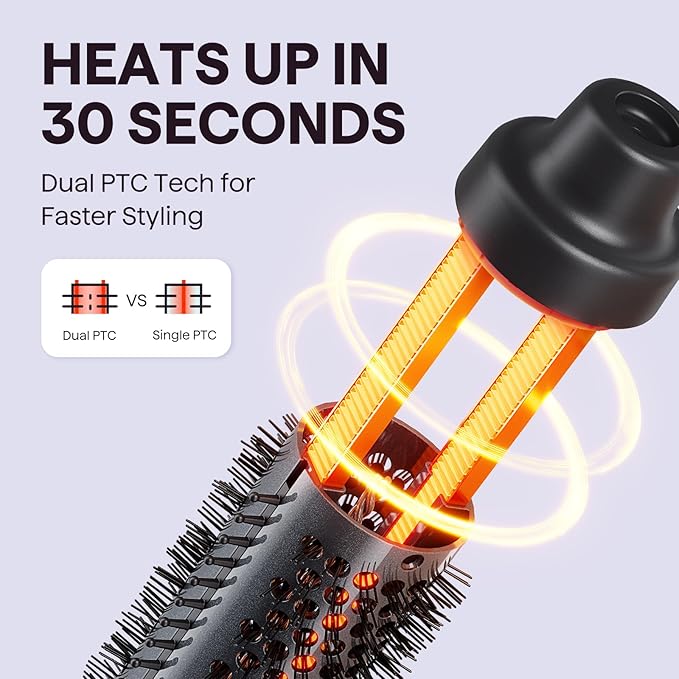 Wavytalk Thermal Brush, 1 1/2 inch Heated Round Brush with Detachable Head, Velvet Pouch and Dual Voltage for Travel, Easy to Create Blowout Look, Classic Black-Velvo Beauty