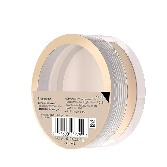Neutrogena Mineral Sheers Lightweight Loose Powder Makeup Foundation with Vitamins A, C, & E, Sheer to Medium Buildable Coverage, Skin Tone Enhancer, Face Redness Reducer, Natural Ivory 20,.19 oz-Velvo Beauty