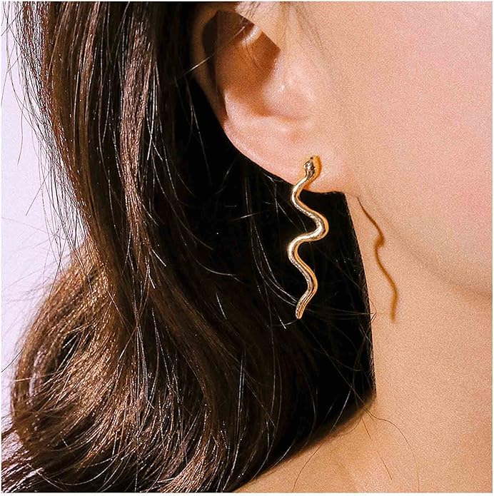 Vintage Snake Dangle Earrings Punk Snake Drop Earrings Gold Snake Stud Earrings Boho Serpent Earrings Jewelry for Women (Gold)-Velvo Beauty