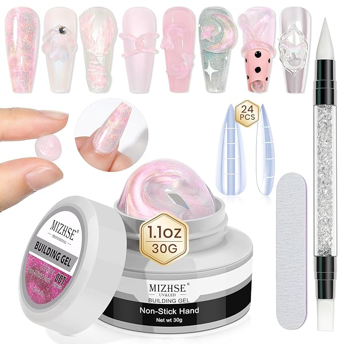 MIZHSE Solid Builder Gel for Nails, Mermaid Pearl 1oz Hard Gel Builder Non Sticky Nail Extension Gels Long Lasting Modeling Sculpture Nail Salon Art Home Use-Velvo Beauty
