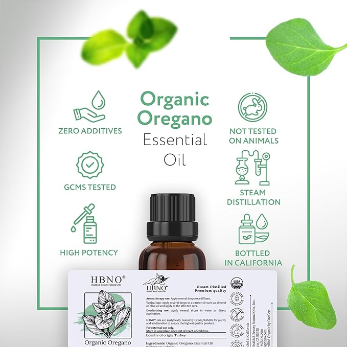 HBNO Organic Oregano Essential Oil - 1 oz (30ml) - USDA Certified Organic Oregano Essential Oil for Aromatherapy, Soap Making, DIY, Fragrances, Diffuser.-Velvo Beauty