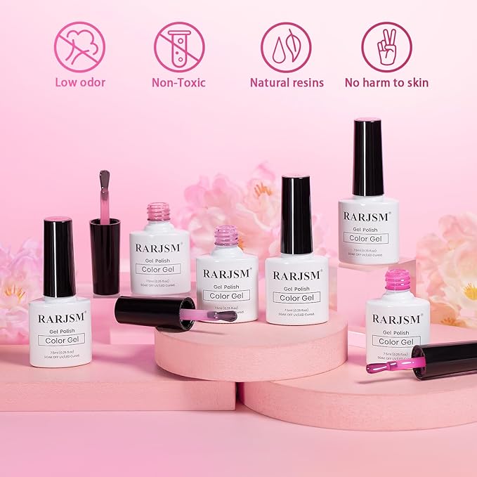 RARJSM Nude Pink Jelly Gel Nail Polish Set 6pcs Clear Crytal Stained Glass Purple Pink Series Transparent Sheer Amber Milky Gel Varnish LED UV Curing Requires Soak off French Manicure Home Salon-Velvo Beauty