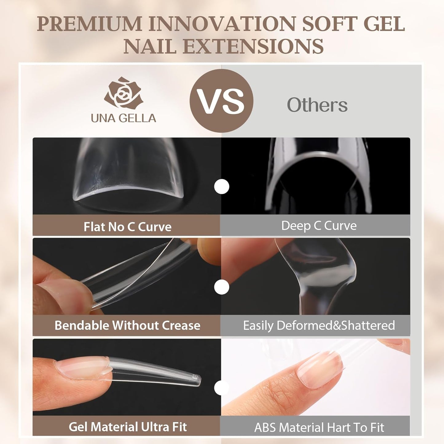 UNA GELLA XXL Coffin Nails Tips Full Cover 216pcs Extra Long Coffin Nail Tips No C Curve Clear Coffin Ballerina Nail Tips False Fake Acrylic Nails for Nail Extensions DIY Art Salon-Velvo Beauty