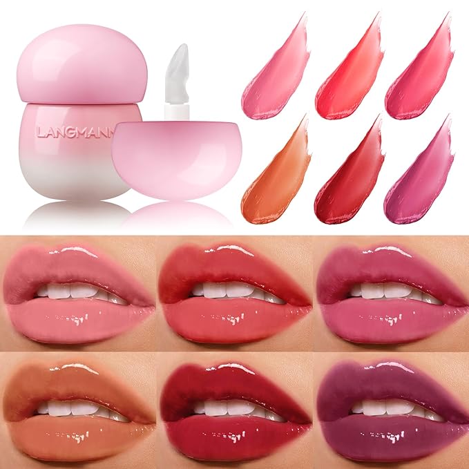 Glow Lip Balm Lipstick Long-Lasting Plumps Moisturizing Lip Gloss Lip Oil Mushroom Jar,Day & Night Lip Repair Hydrating Lip Mask Nourish & Hydrate Not Sticky Tinted Lip Balm (1# PINK)-Velvo Beauty