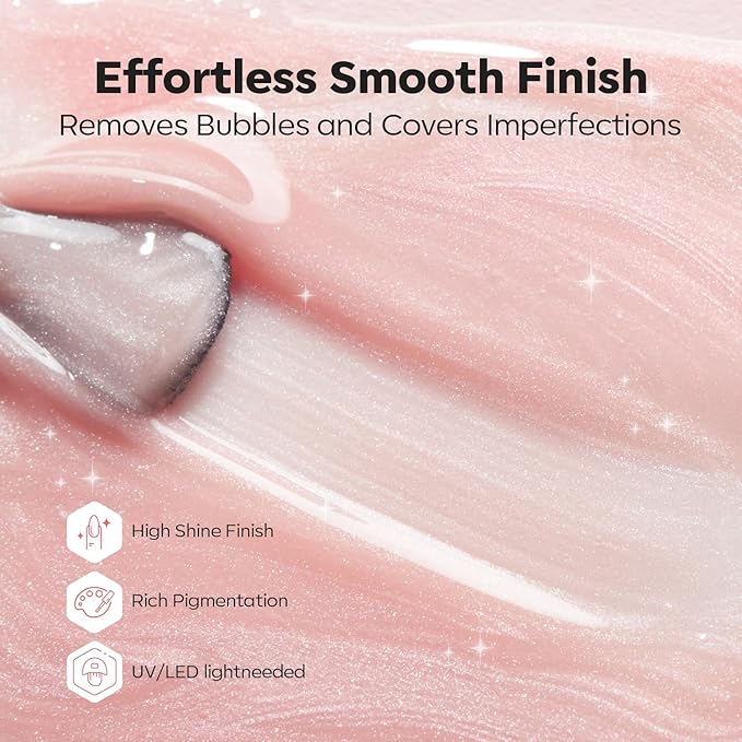 modelones Builder Nail Gel, 8-in-One Pink Shimmer Builder, Sparkle Glitter Pink Rubber Base Gel Polish LED Lamp Cured Hardener Color Base Strengthener Extension for Home DIY Salon Girls-Velvo Beauty