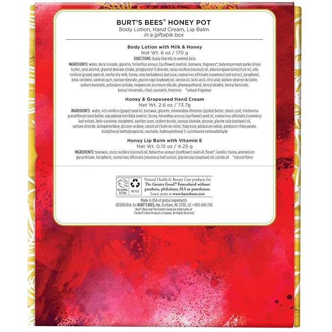 Burt's Bees Honey Pot Holiday Gift Set, 3 Honey Skin Care Products - Milk & Honey Body Lotion, Honey & Grapeseed Hand Cream and Honey Lip Balm-Velvo Beauty