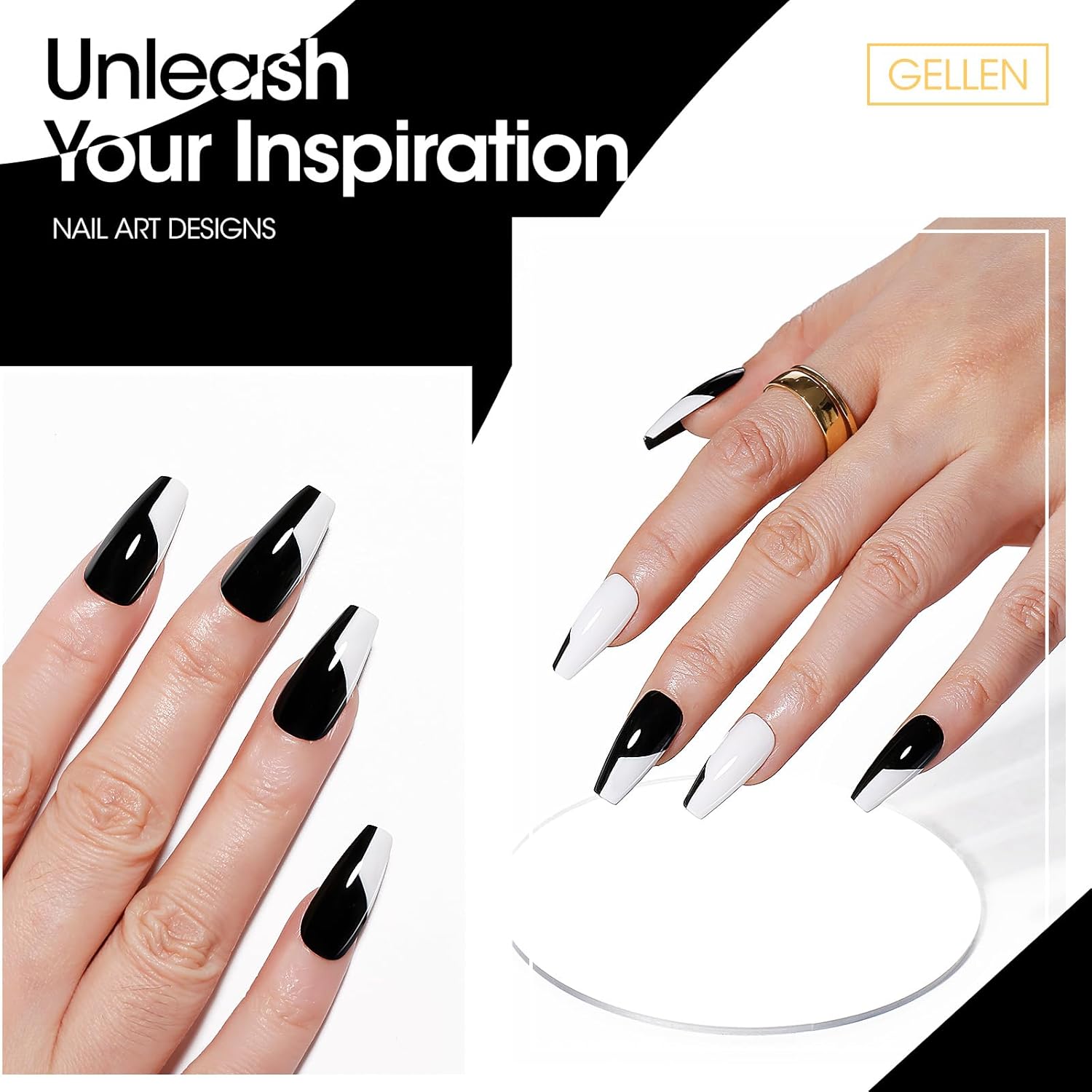 GELLEN 2 Pcs 10ml Black White Liner Gel Nail Polish, Classic Soak off Nail Lamp Nail Art Paint Gel with Thin Nail Art Brush for Euphoria Nail French Manicure-Velvo Beauty