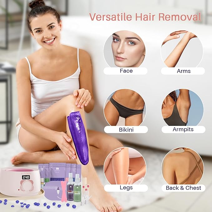 BLITZWAX Brazilian and Bikini Waxing Kit for Women, Hard Wax Warmer for Face, Legs, and Body, At Home Hair Removal Kit, Beginner Friendly, Quick Heating, 6 Packs Wax Beads-Velvo Beauty