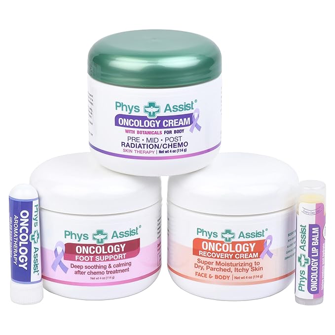 PhysAssist Bundle Oncology Kit For Women and Men - Comfort Kit For Chemo Patients. The Essentials for Face, Body & Feet. Includes Oncology Botanicals, Recovery and Foot Support. (3 - 4 oz) plus lip balm and aromaterahy nausea-Velvo Beauty