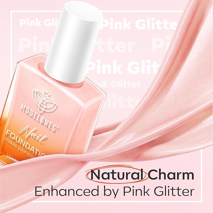 modelones Nail Strengthener, Iridescent Pink Nail Natural Concealer Foundation Polish Air Dry Nail Growth Polish for Damaged Nails Imperfection Masking Gifts for Women 15ml-Velvo Beauty