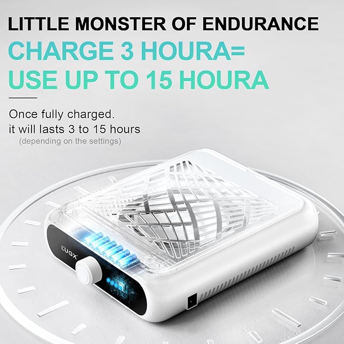 L'UGX Rechargeable Nail Dust Collector with 2 Reusable Filter, Professional Nail Vacuum Dust Collector Nail Tech Fan Extractor Powerful Suction Machine, Perfect for Home Salon Use-Velvo Beauty