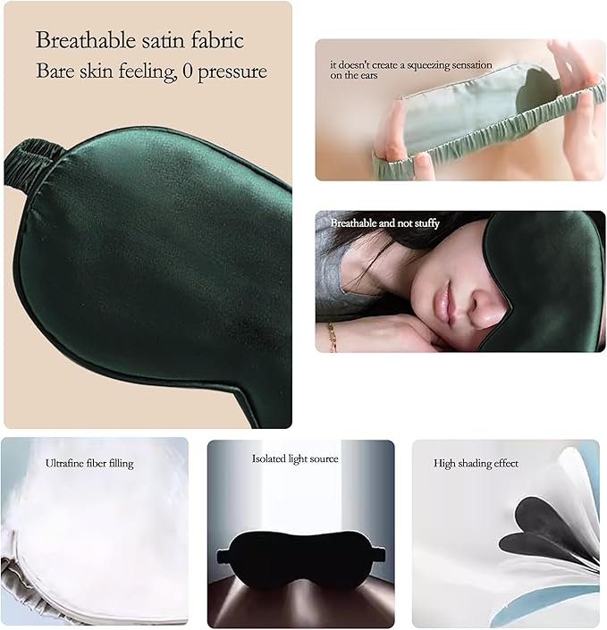 Silk Eye mask for Sleeping Light Blocking for Bedroom, Plane Travel Satin Sleep mask Women Mens,Blackout to Help You deep Sleep (Green)-Velvo Beauty