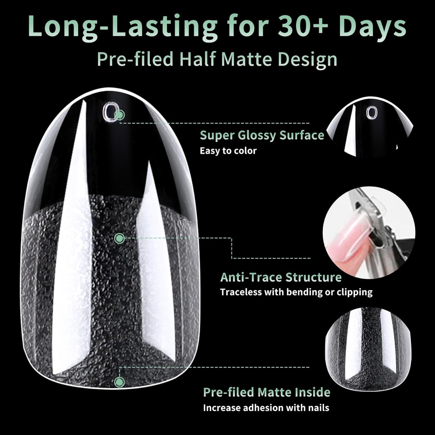 Medium Round Oval Nail Tips, 216pcs Acrylic Fake Nails Gel Nail Tips Soft, Full Cover Pre-Shaped Matte Clear Press on Nails for Extension, Diy at Home Manicure 12 Sizes-Velvo Beauty